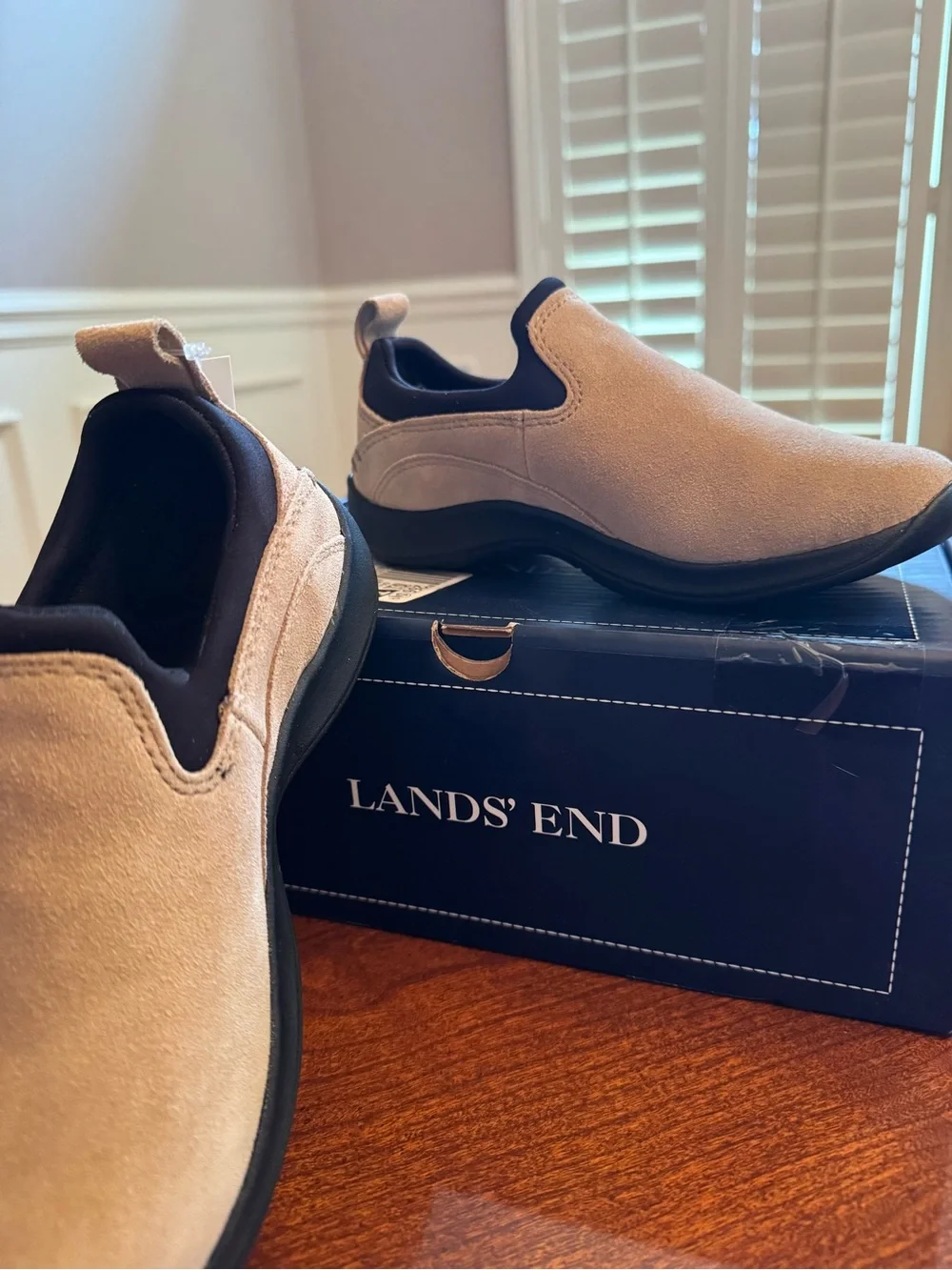 Lands' End Kids Shoes Tan Suede All Weather Moccasin Slip-Ons